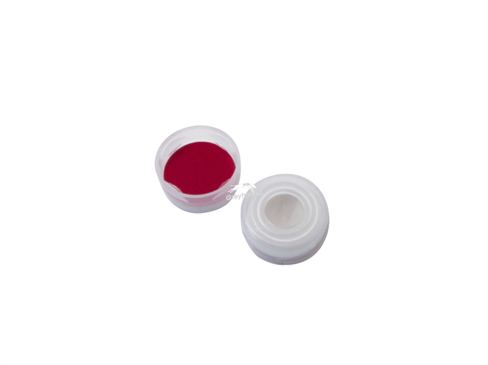 Picture of 8mm Snap Cap (Clear) with Red PTFE/White Silicone Septa, 1.3mm